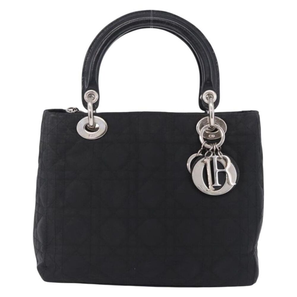 Christian Dior Vintage Lady Dior Cannage Quilt Nylon Black Nylon Handbag